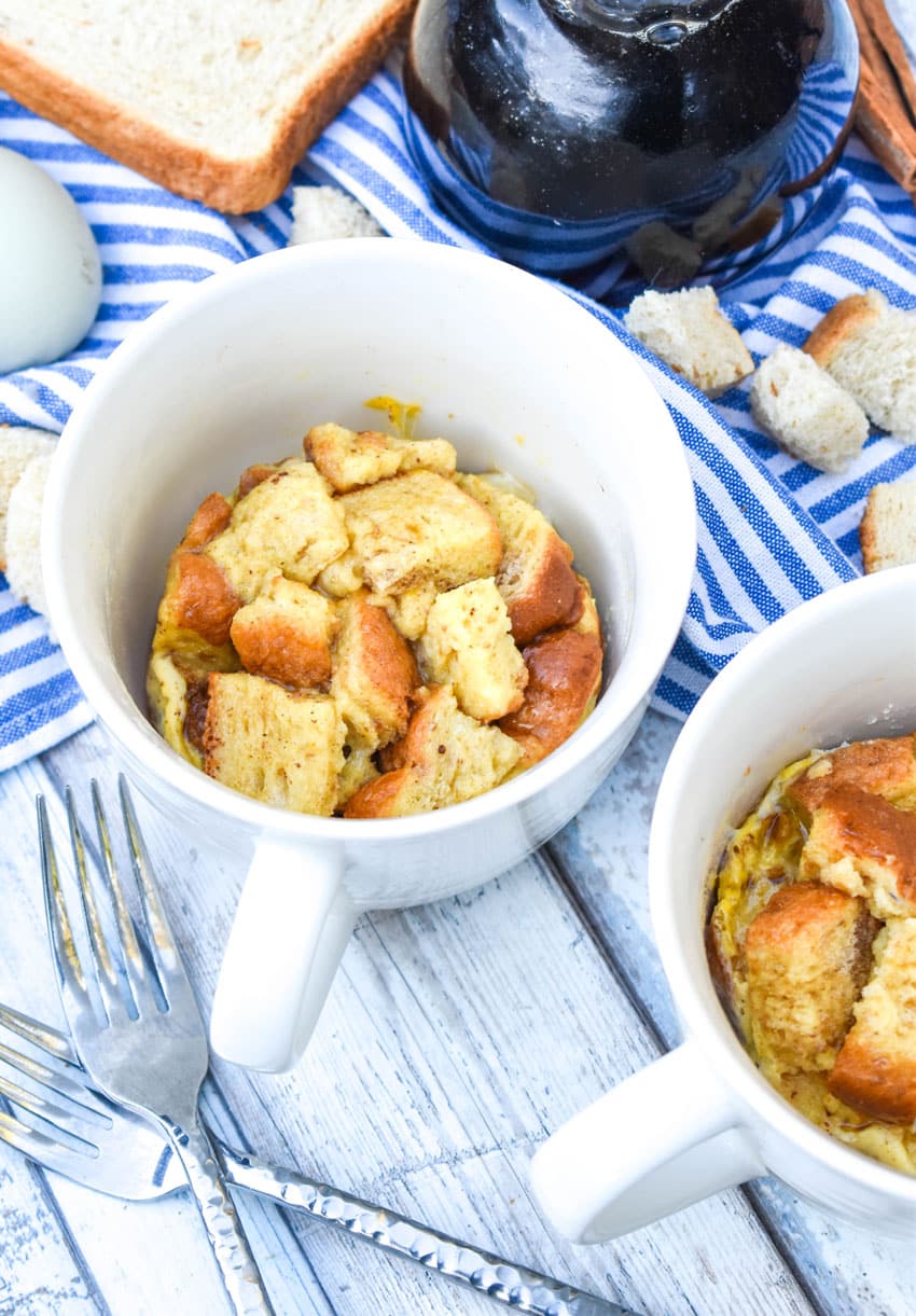 french toast in a mug in two white mugs