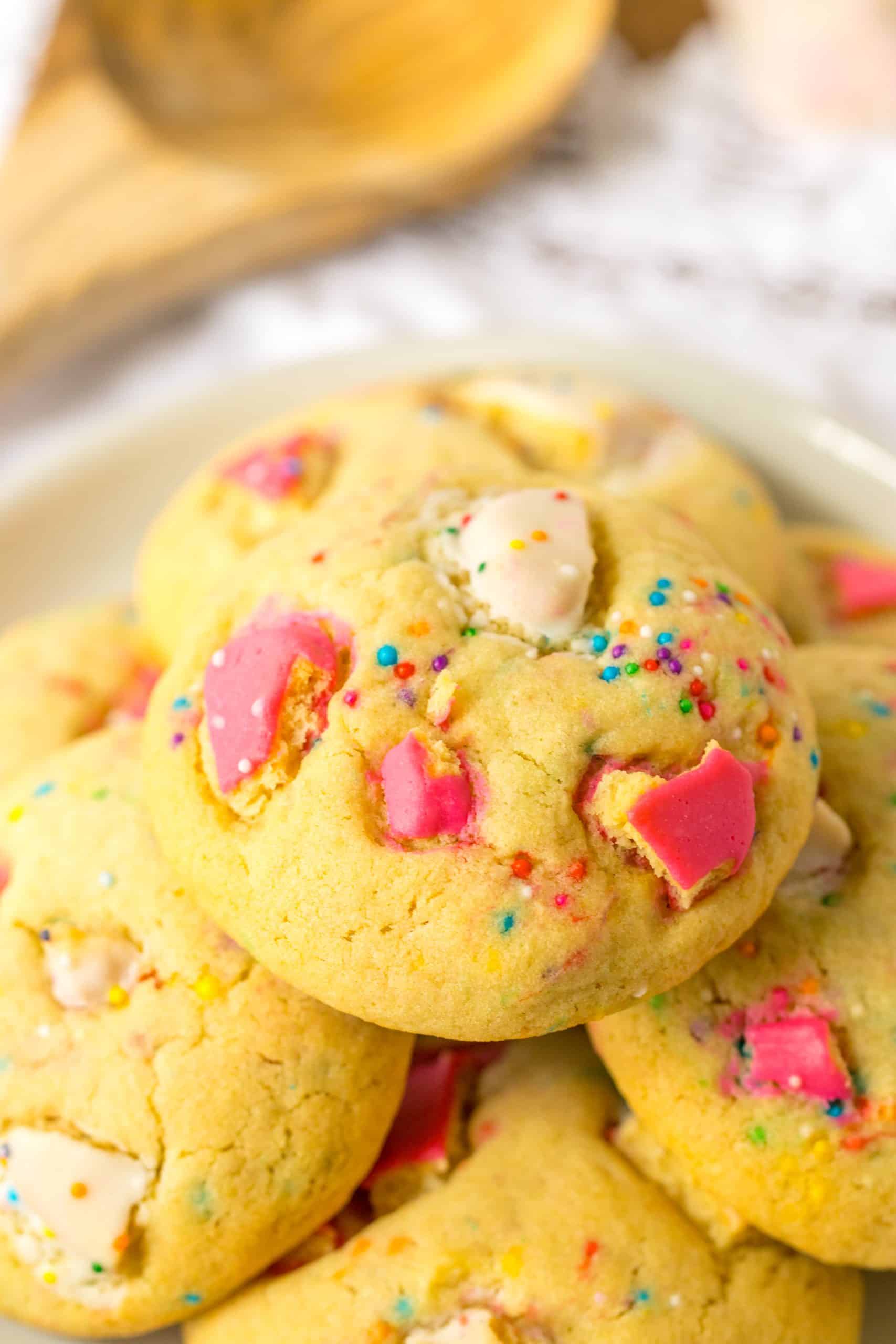 Circus Animal Cookies circus animal cookies piled on a white plate