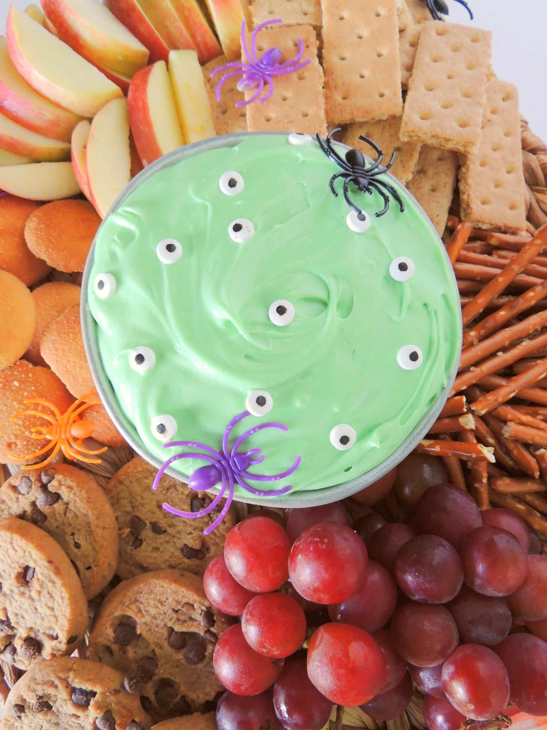 spooky halloween dip in a small gray bowl