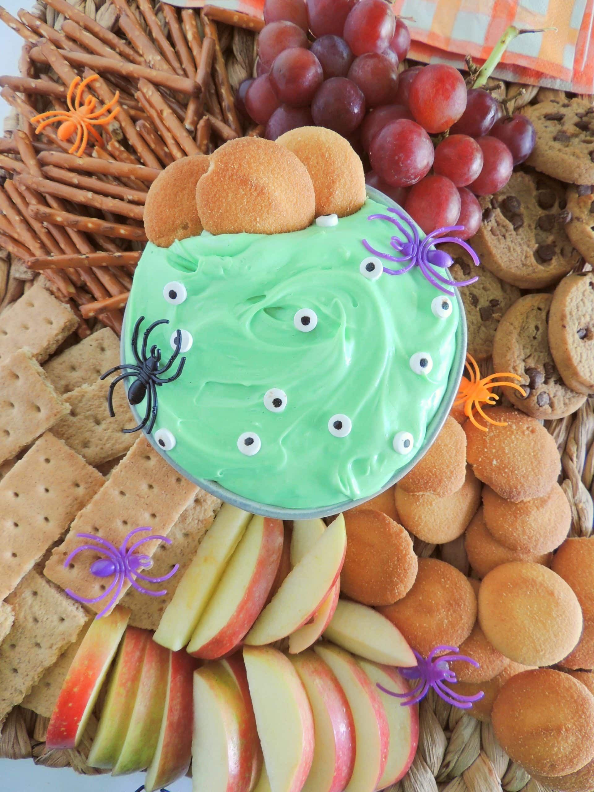 spooky halloween dip in a small gray bowl