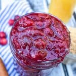 crockpot cranberry sauce in a glass mason jar