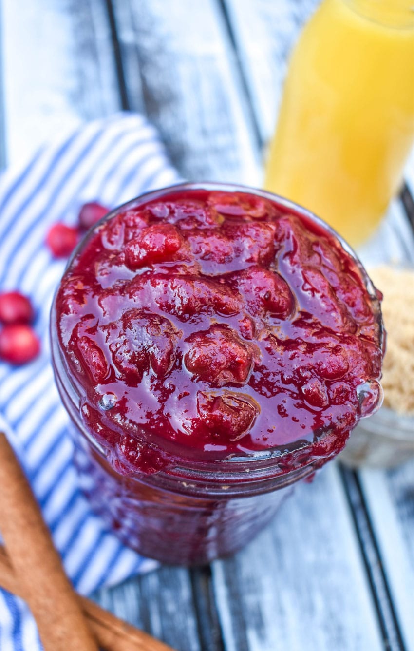 Crockpot Cranberry Sauce crockpot cranberry sauce in a glass mason jar