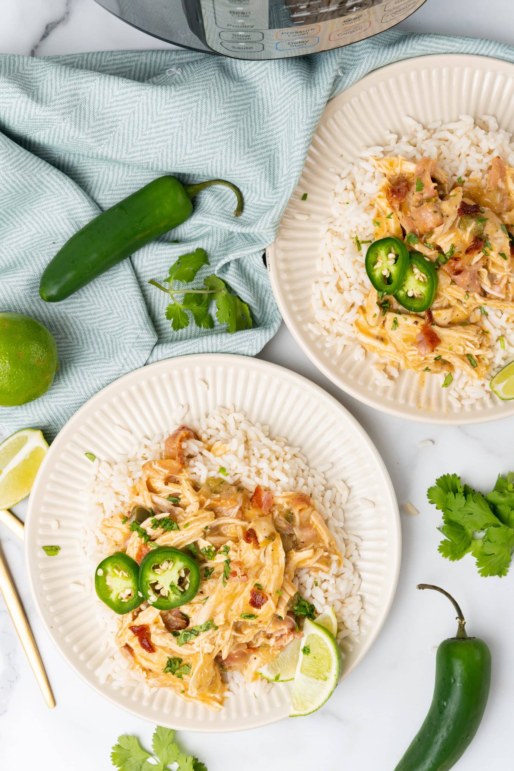 instant pot jalapeno cheddar chicken on a white plate