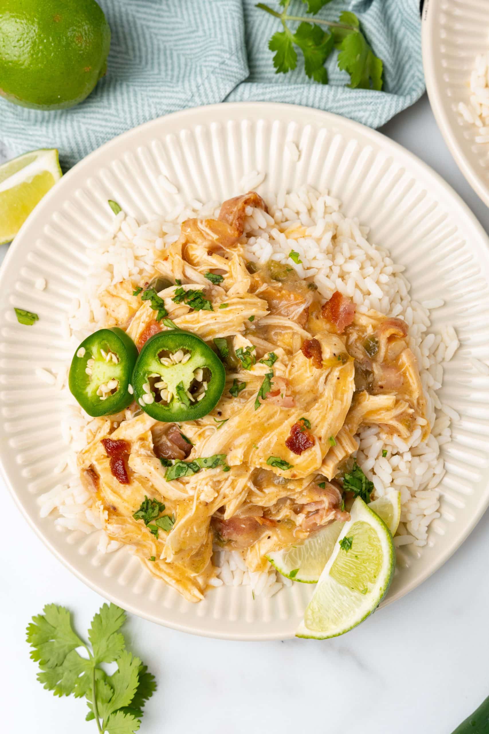 instant pot jalapeno cheddar chicken on a white plate
