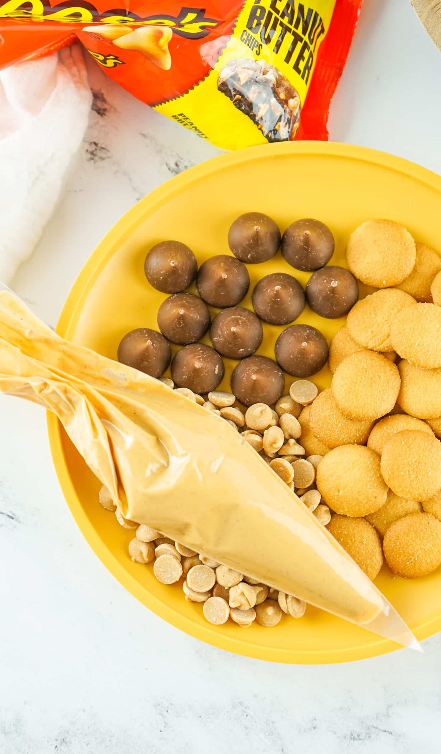 melted peanut batter in a piping bag