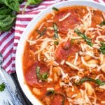 instant pot pizza soup in a white bowl