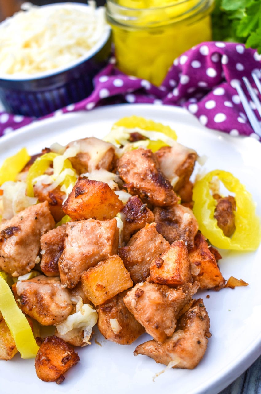mississippi chicken and potato skillet recipe served on a white dinner plate