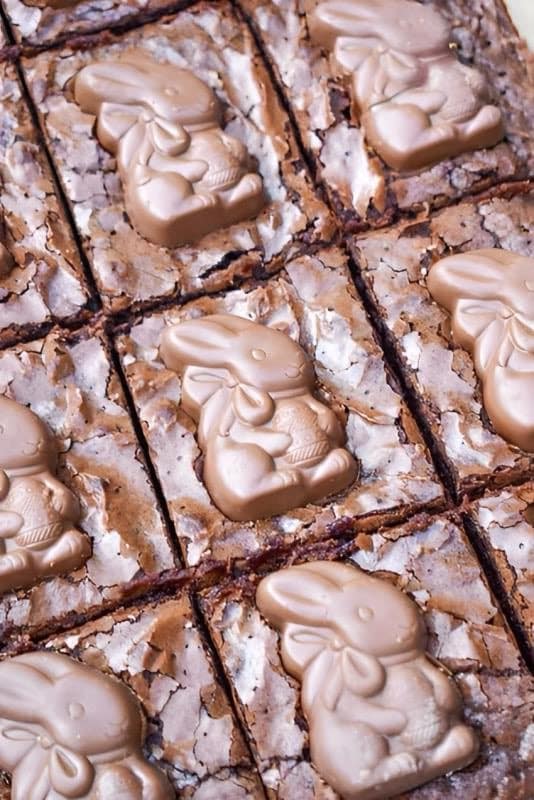 a close up of sliced easy easter bunny brownies