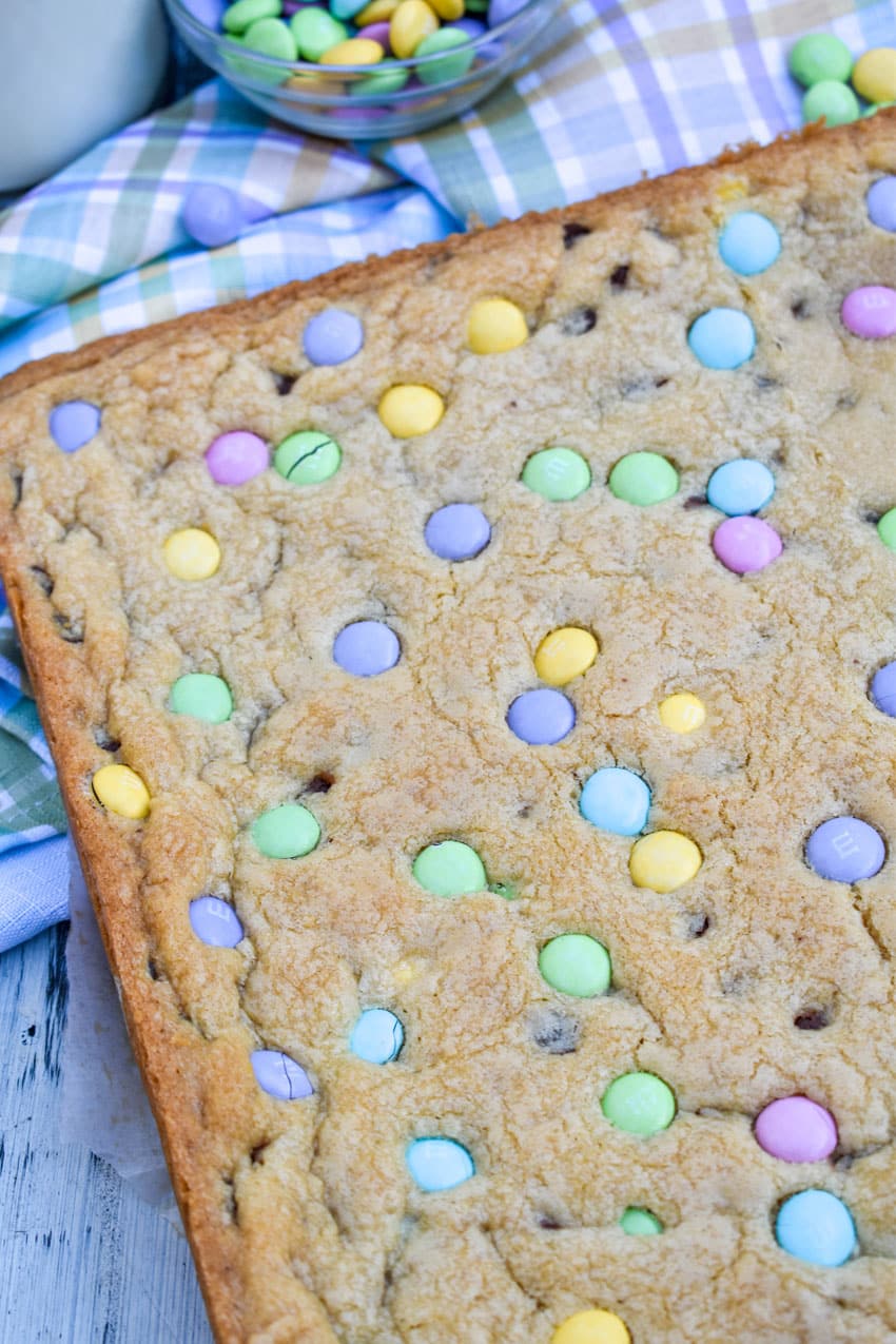 baked easter cookie bars on a wooden table