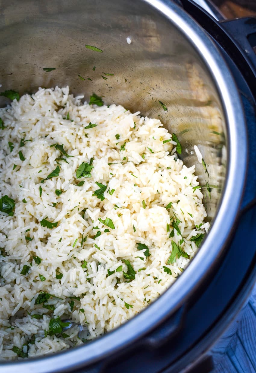 easy cilantro lime rice in the bowl of an instant pot