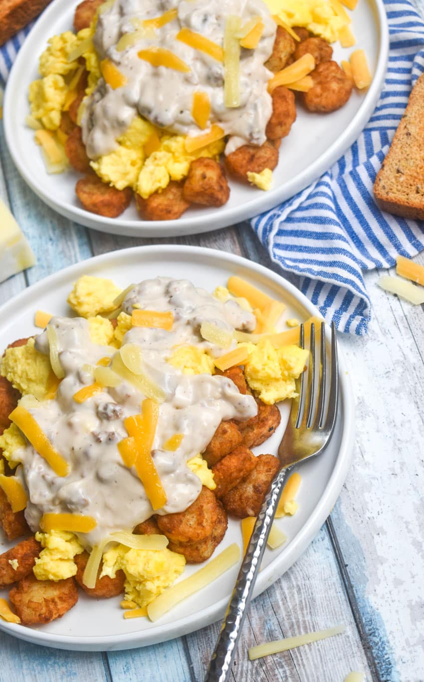 easy breakfast bowl served on two white plates
