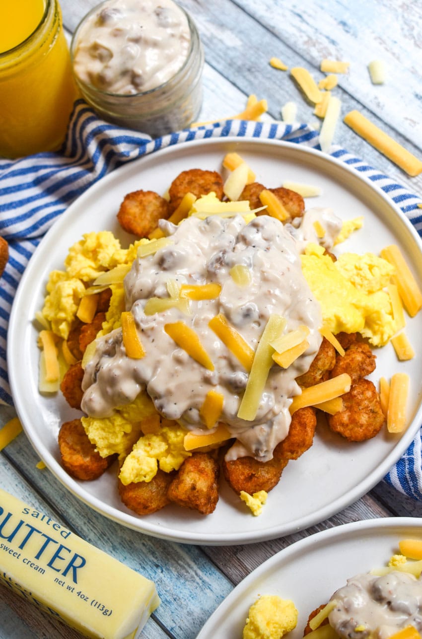 easy breakfast bowl served on two white plates