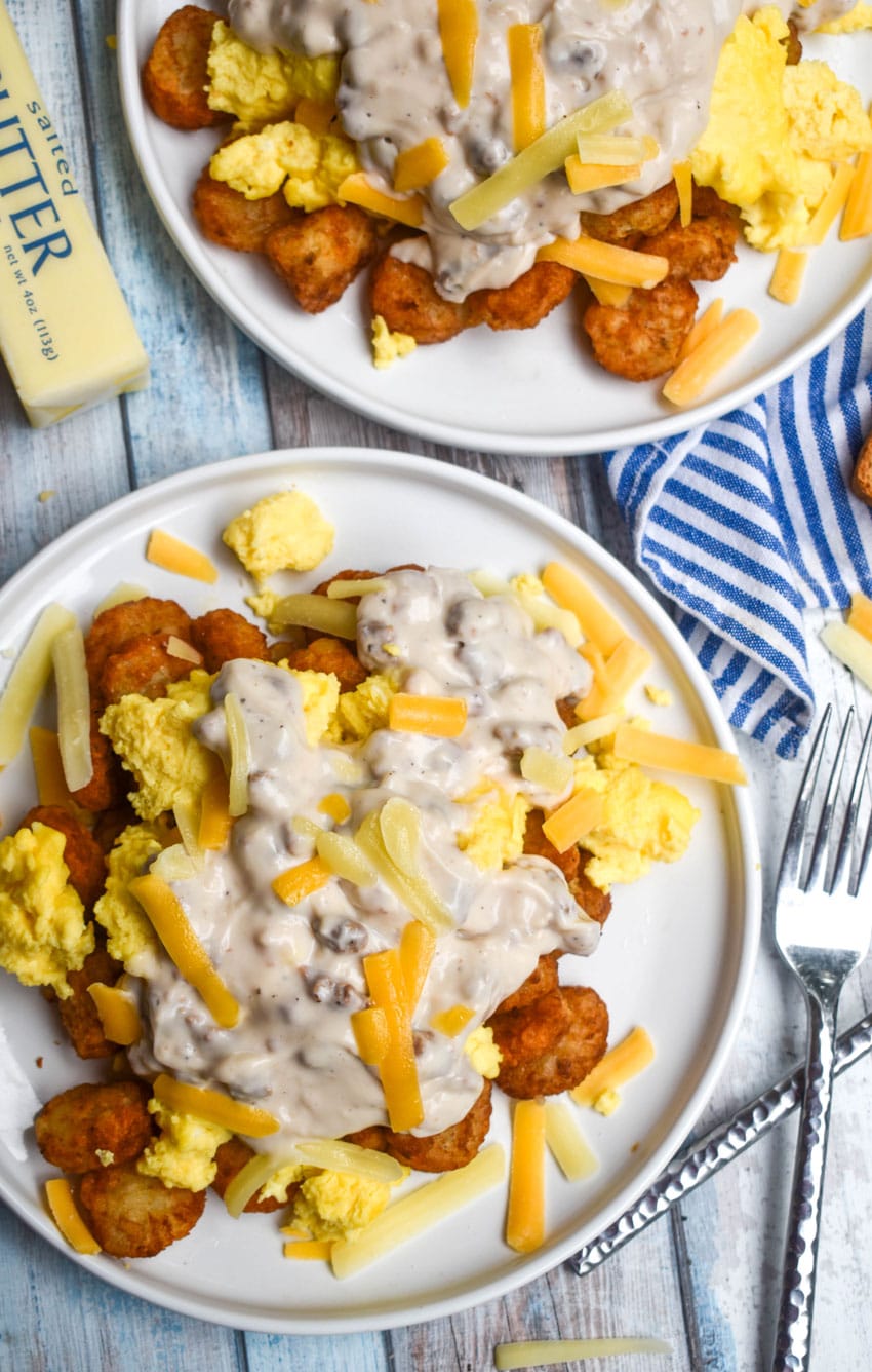 easy breakfast bowl served on two white plates