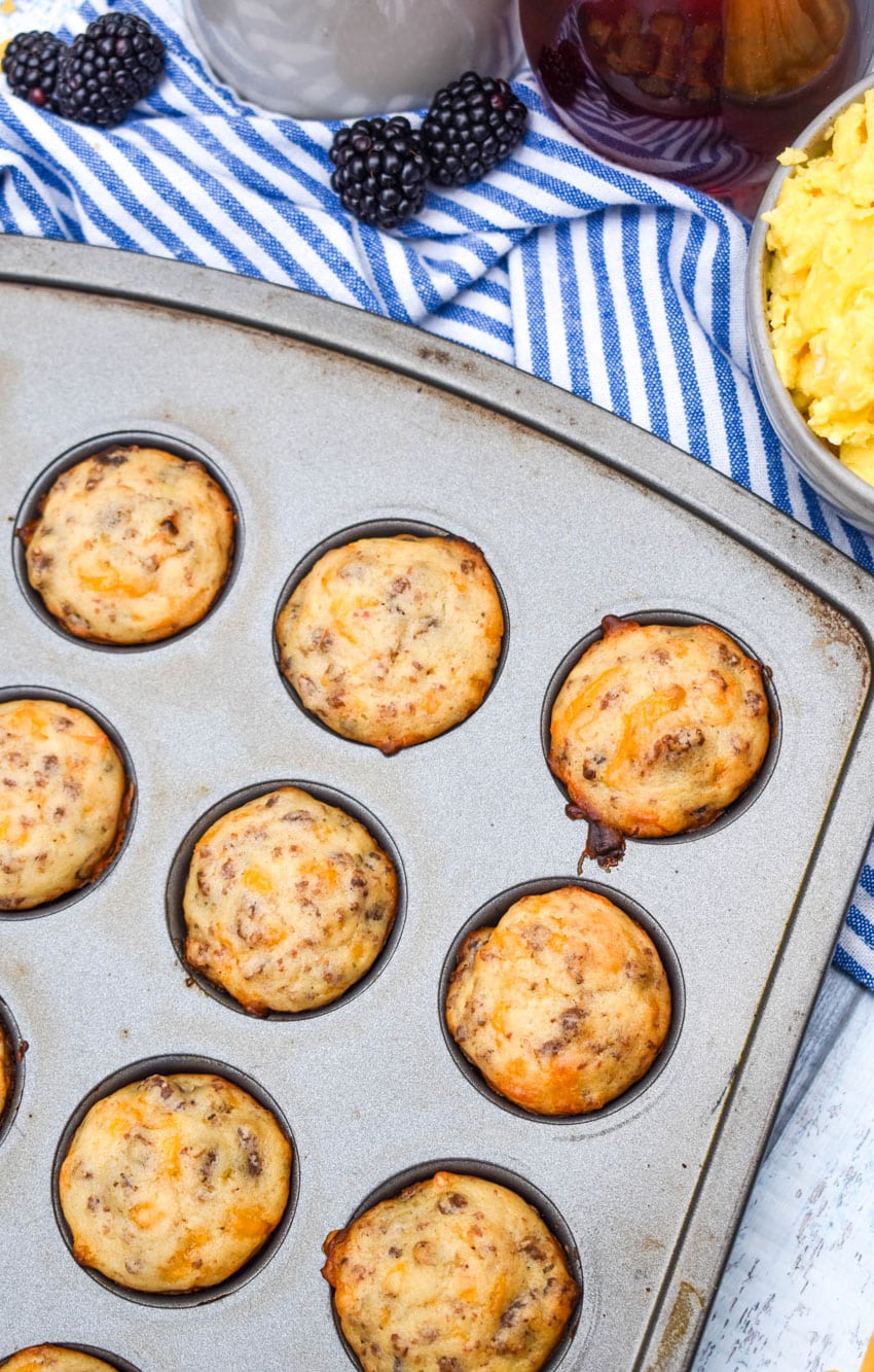 mcgriddle bites in a metal mini muffin pan