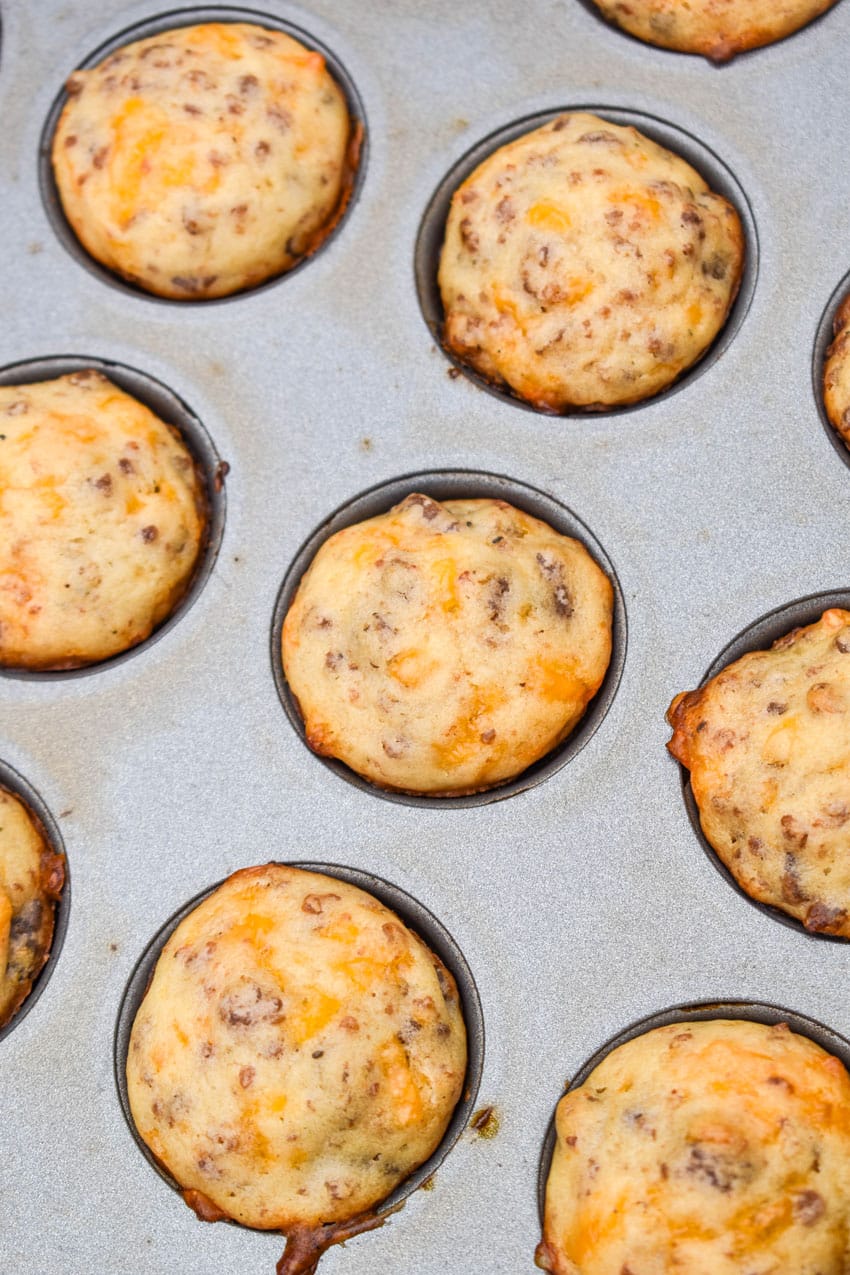 mcgriddle bites in a metal mini muffin pan