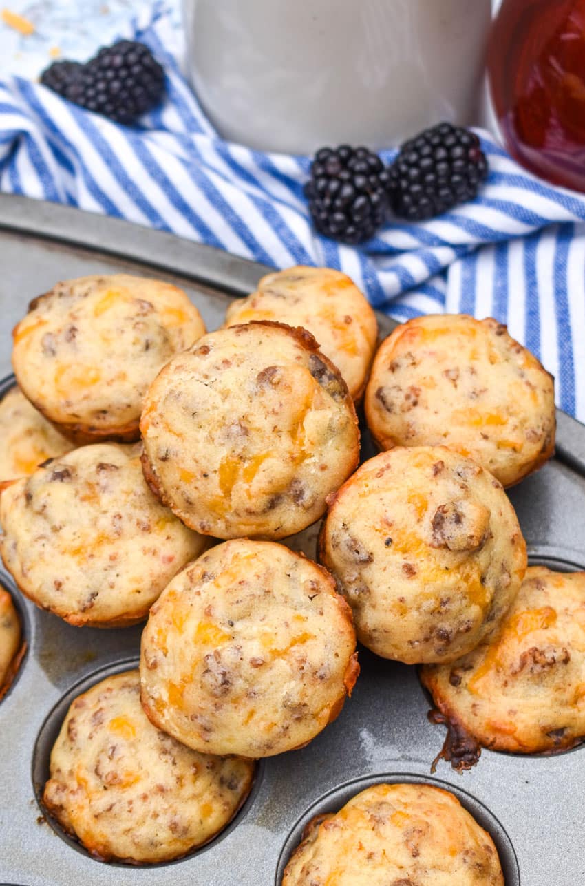 a stack of tiktok mcgriddle bites on a mini metal muffin pan
