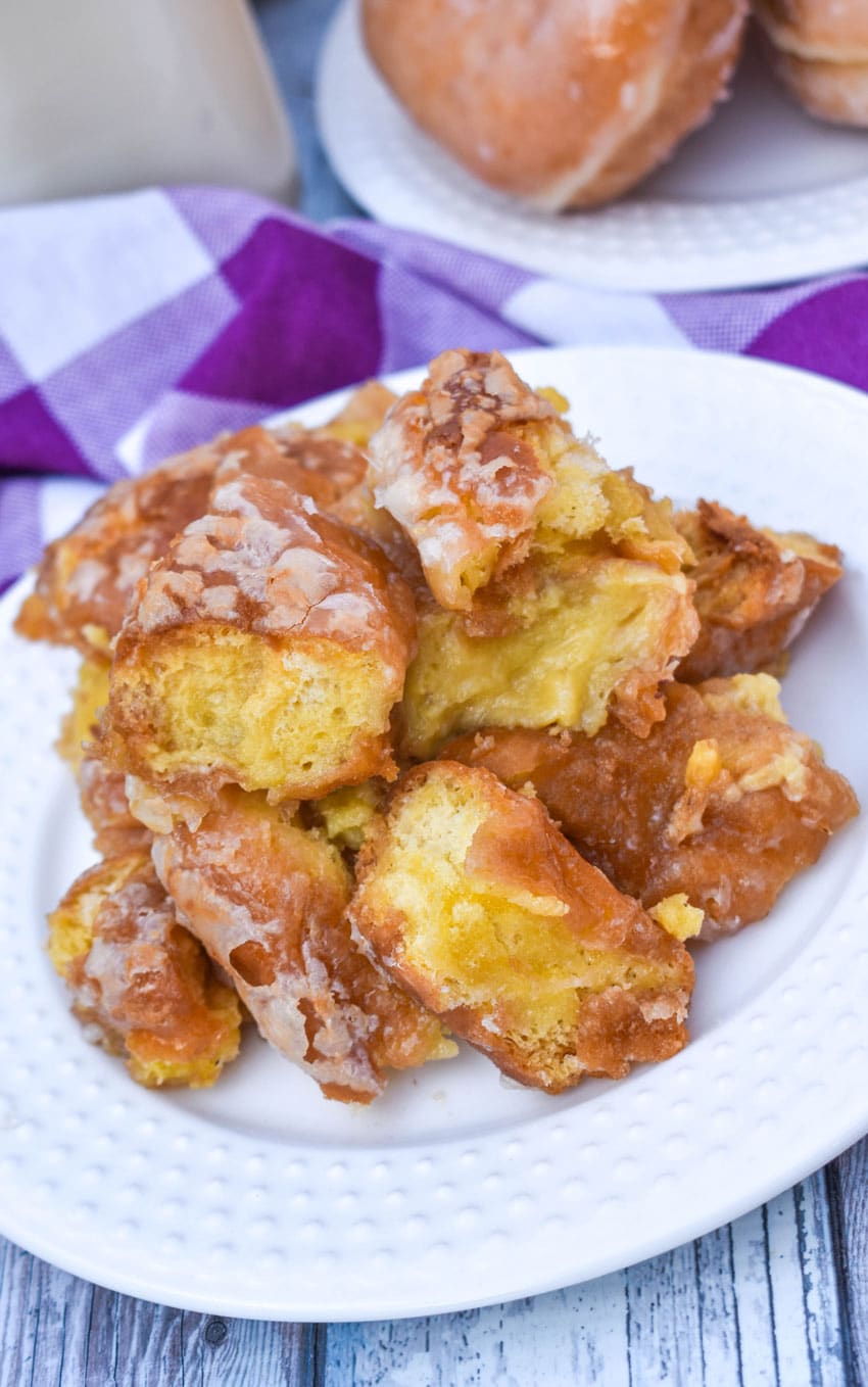 krispy kreme donut bread pudding on a small white plate