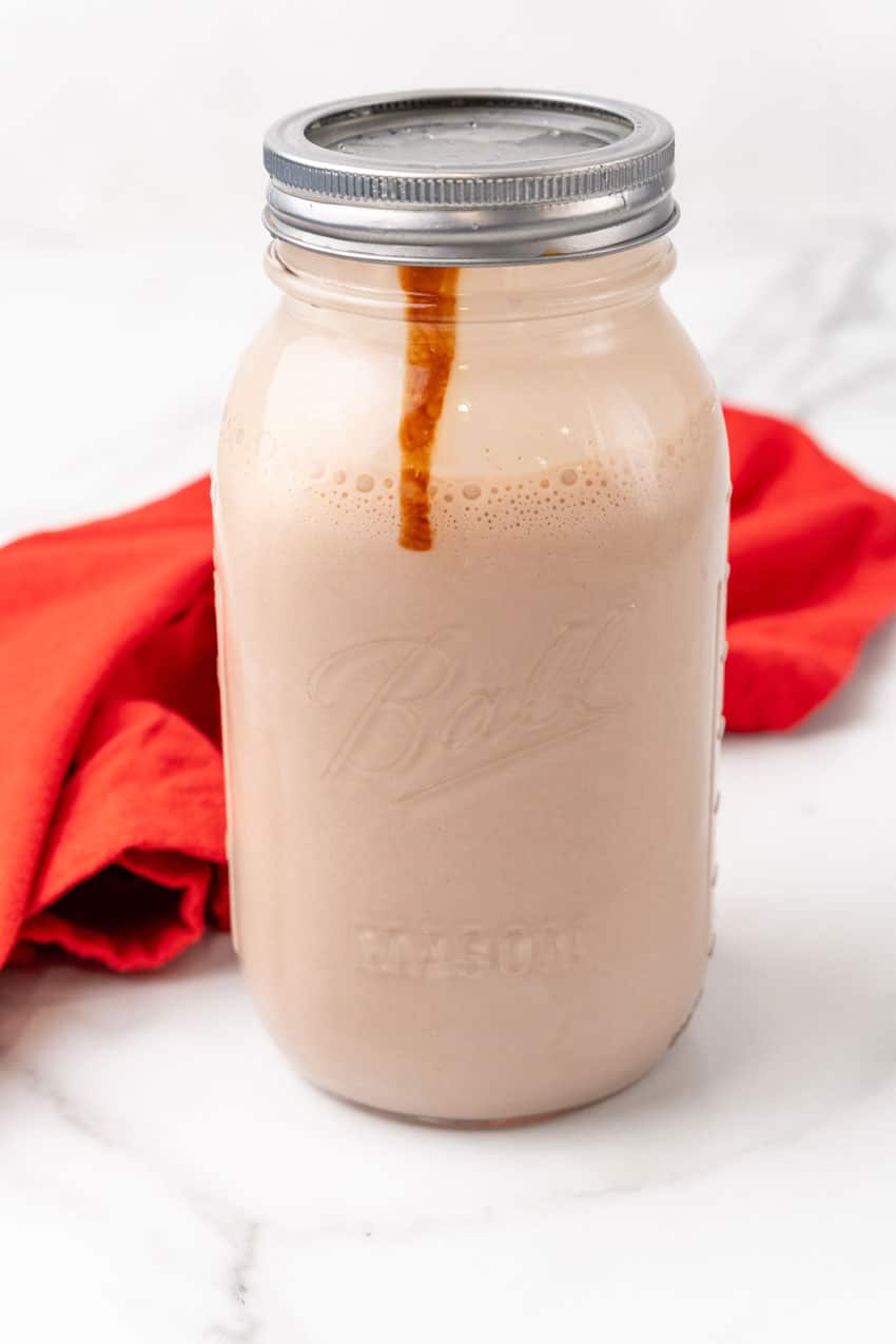 homemade peppermint patty coffee creamer in a glass jar