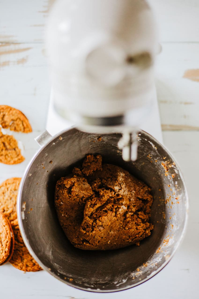 oatmeal creme pie cake pop batter in the bowl of a stand mixer