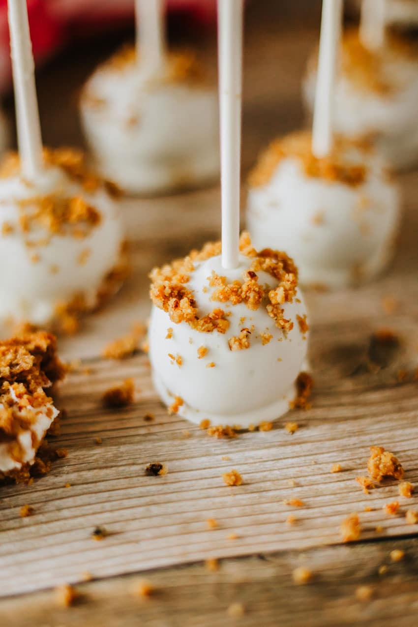 oatmeal cream pie cake pops on a wooden table