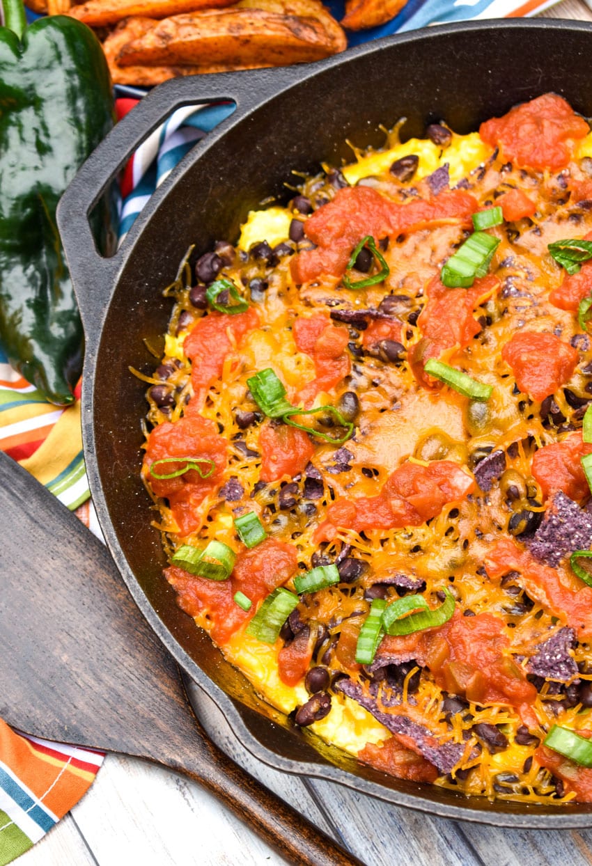 Southwestern Breakfast Skillet Recipe southwestern breakfast scramble in a large black cast iron skillet