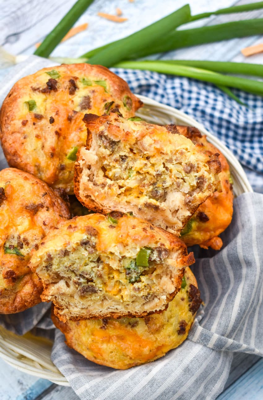 kitchen sink muffins piled in a cloth lined basket