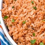 instant pot spanish rice in a white serving dish