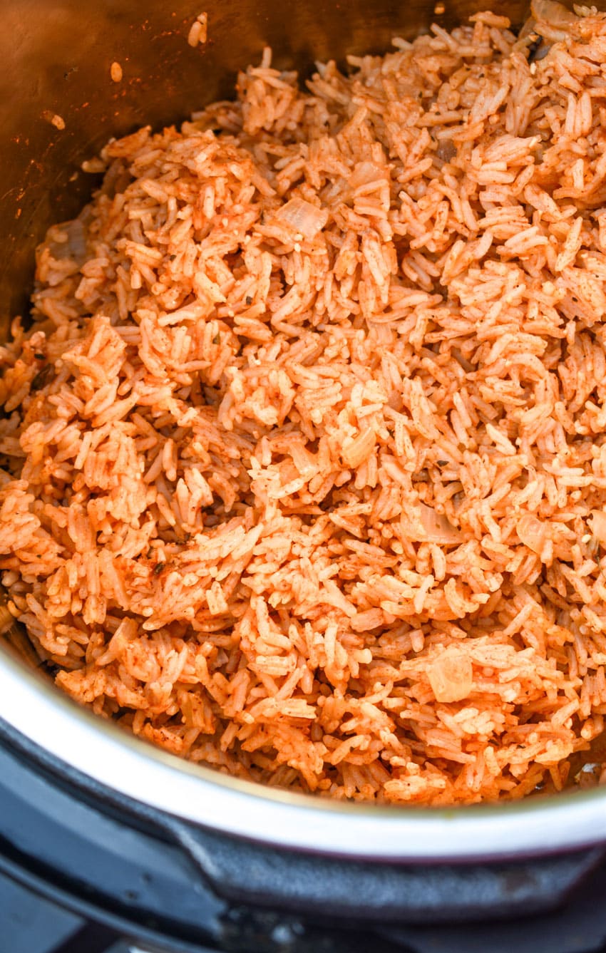 spanish rice in the bowl of an instant pot