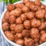 smoked baby potatoes in a small white serving bowl