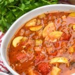 Italian summer soup in a white bowl