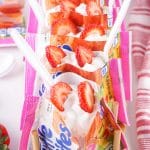walking strawberry shortcake dessert sitting up and arranged in a row