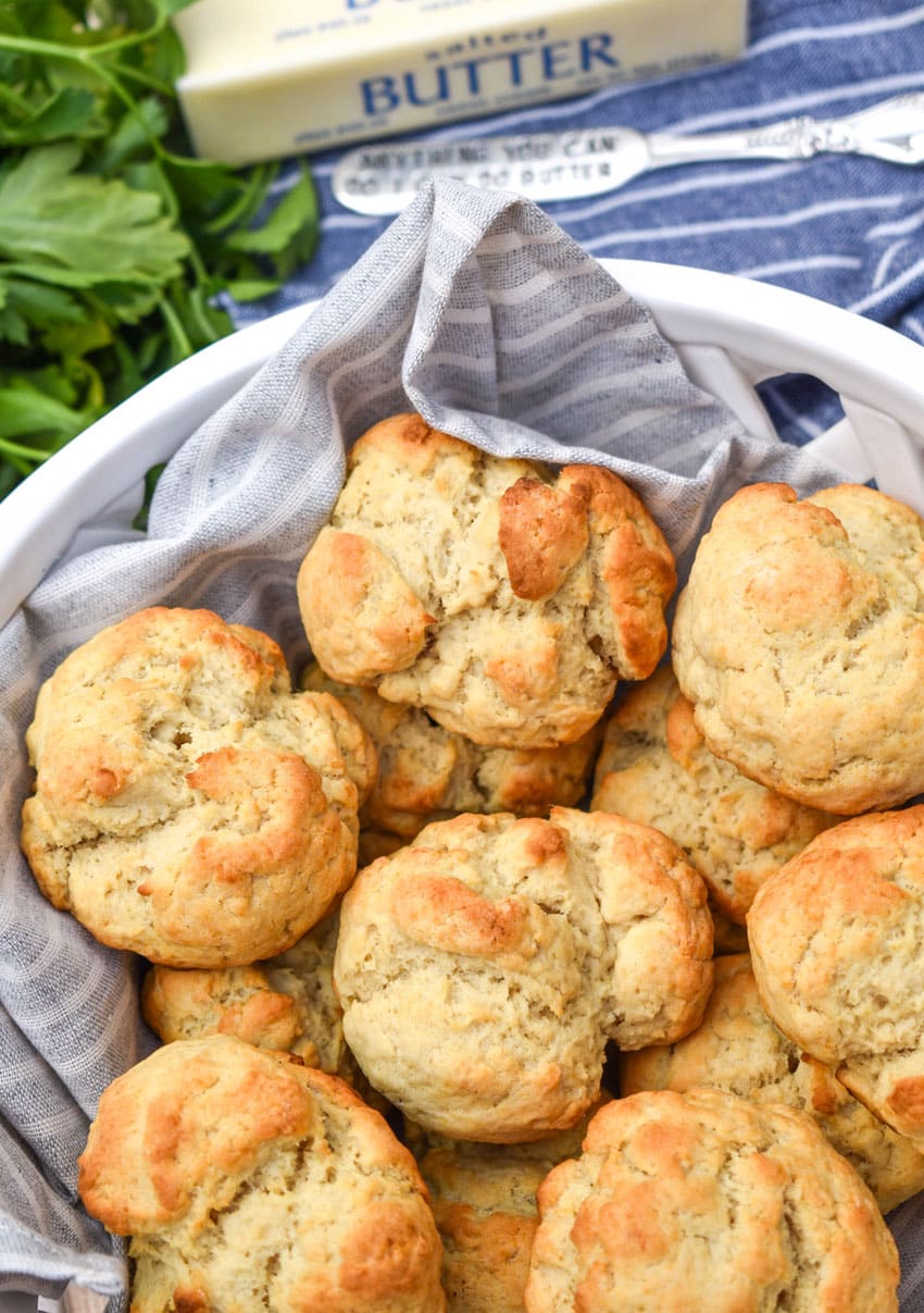 easy drop biscuits in a white bread bowl
