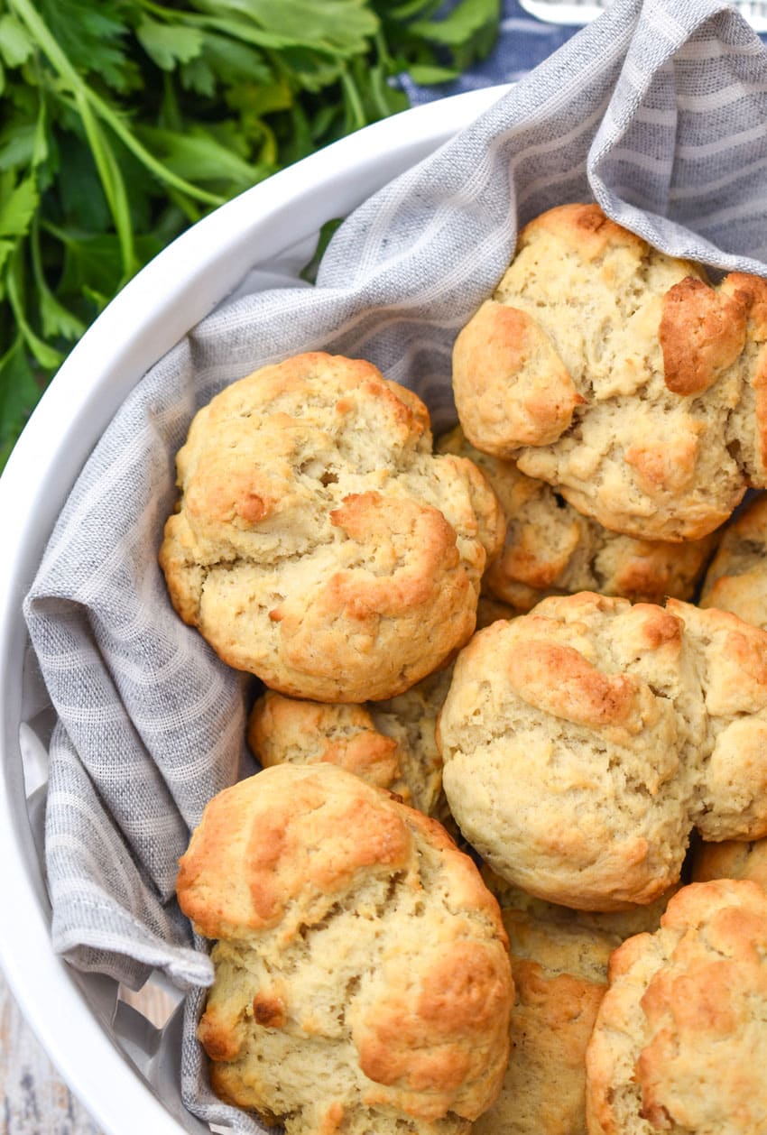easy drop biscuits in a white bread bowl