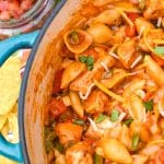 cheesy chicken fajita pasta in a large dutch oven