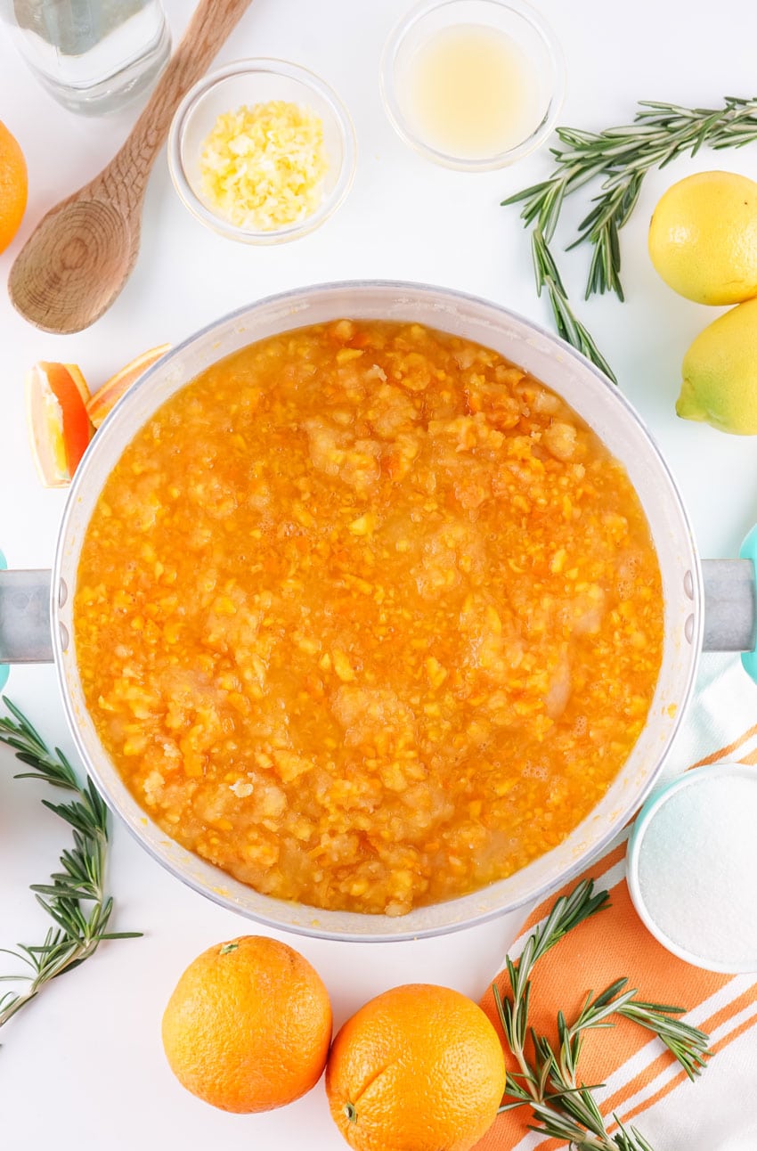 homemade orange marmalade in a large pot