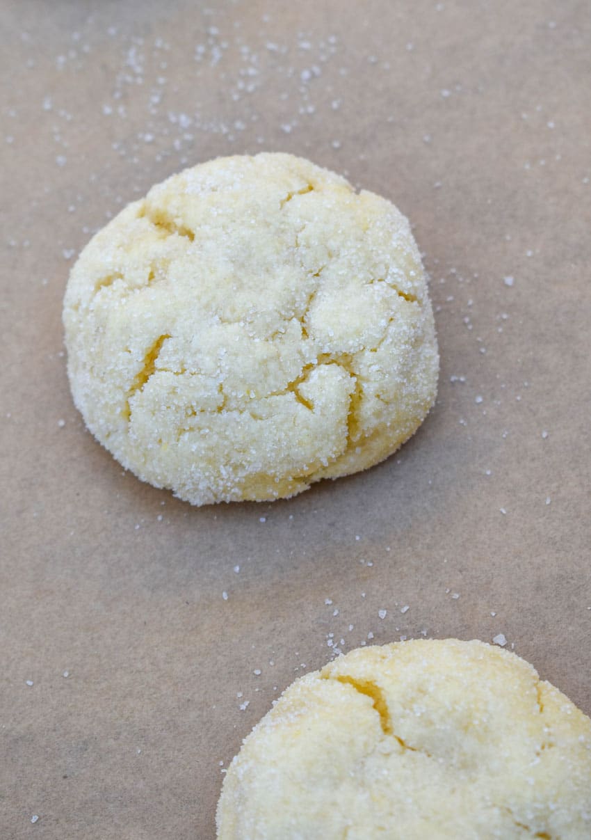 cake mix sugar cookies on brown parchment paper