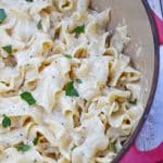 quick and easy creamy italian noodles in a large dutch oven pot
