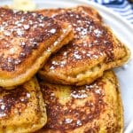a pile of uncrushable french toast on a white plate