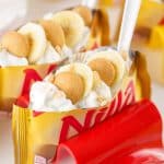 walking banana pudding desserts in a plastic stand
