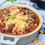 instant pot taco chili in a gray bowl