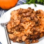slow cooker sweet potato casserole on a small white plate