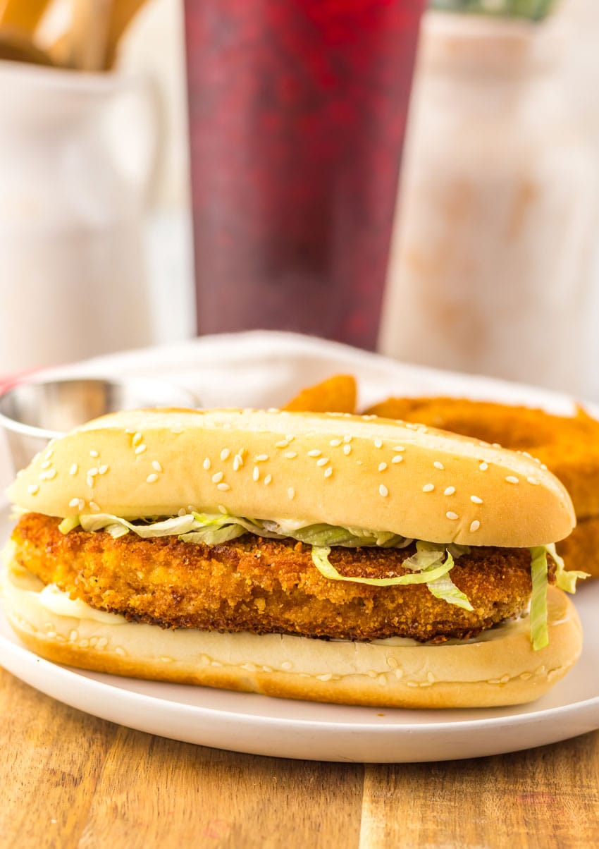 copycat burger king original chicken sandwich on a white plate