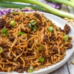 korean beef ramen on a white plate