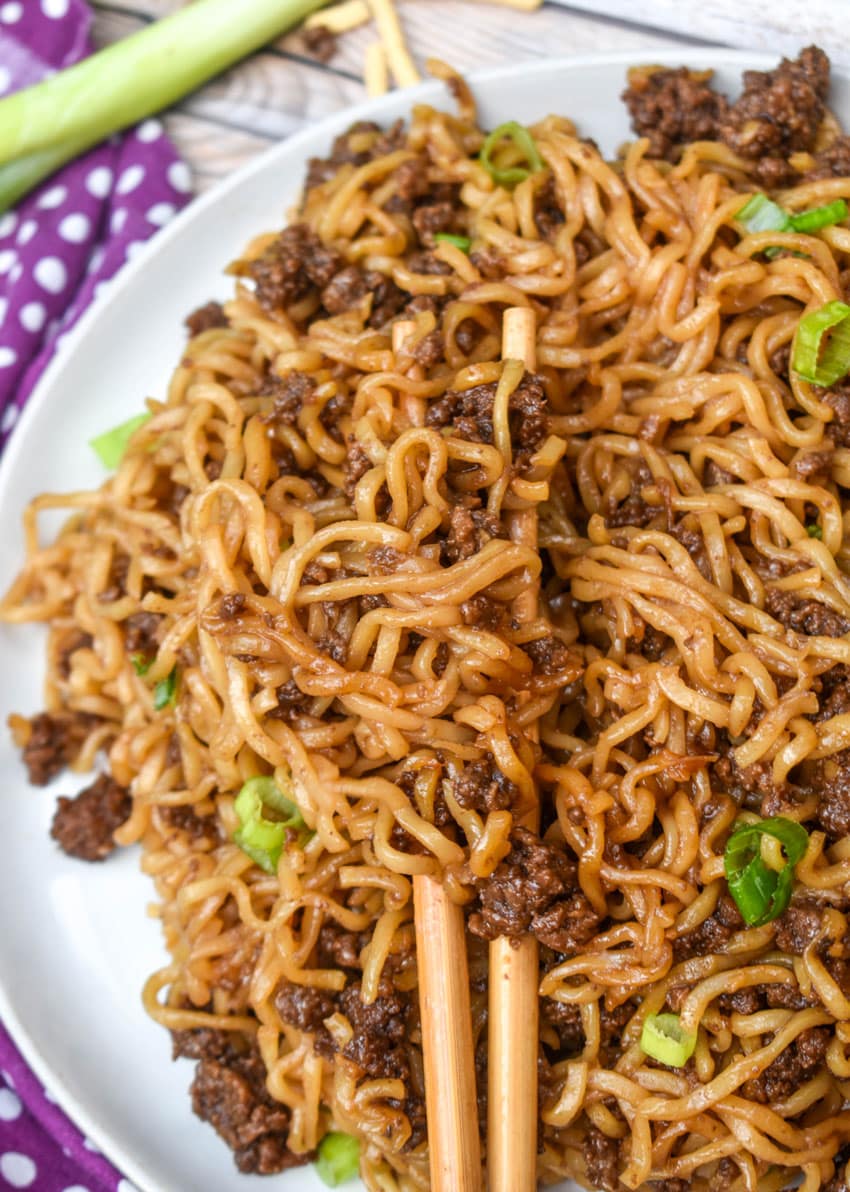 korean beef ramen on a white plate