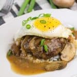hawaiian loco moco on a white plate