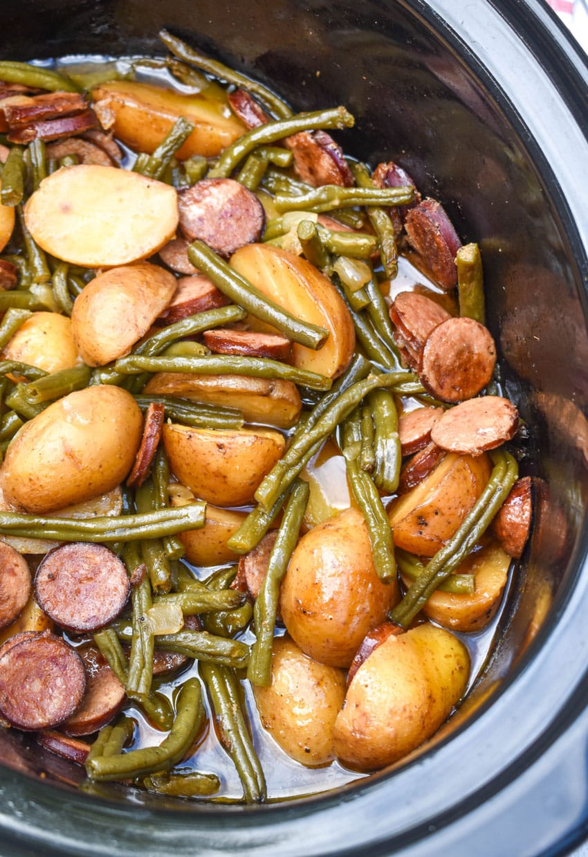 swamp potatoes in a black crockpot