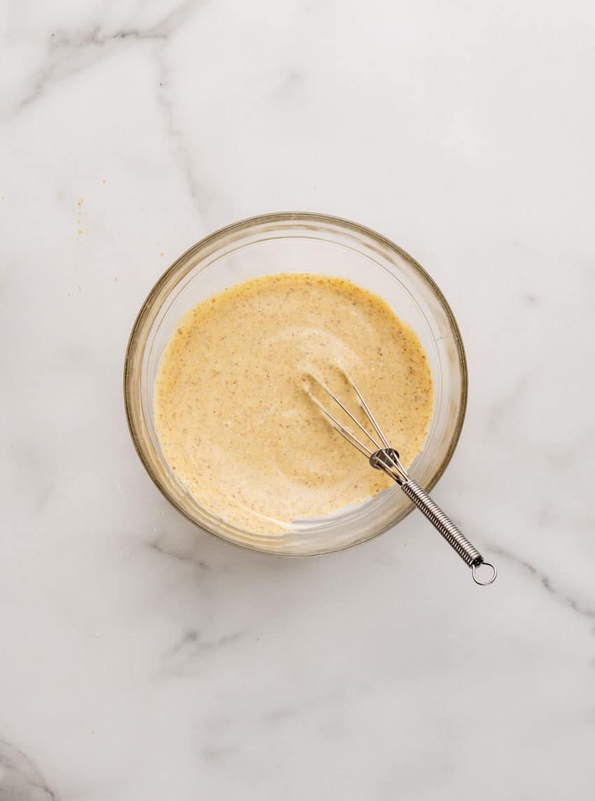 a homemade dipping sauce in a small glass bowl