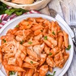 instant pot chicken parmesan pasta on a white plate