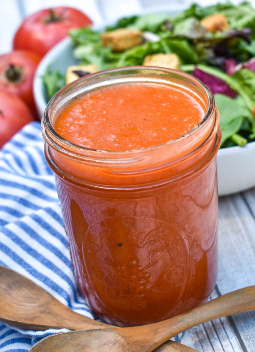 condensed tomato soup salad dressing in a small glass jar