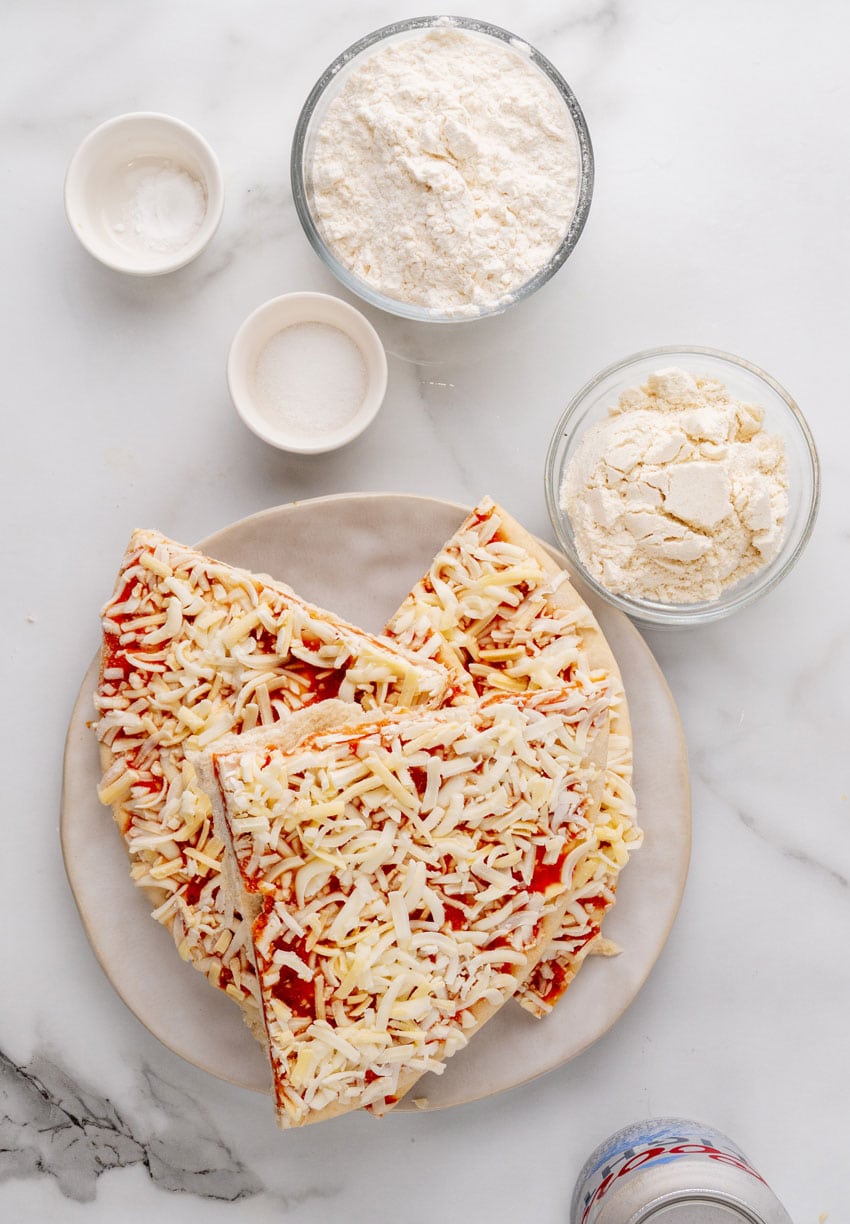an overhead image showing the measured ingredients needed to make a batch of pizza crunch